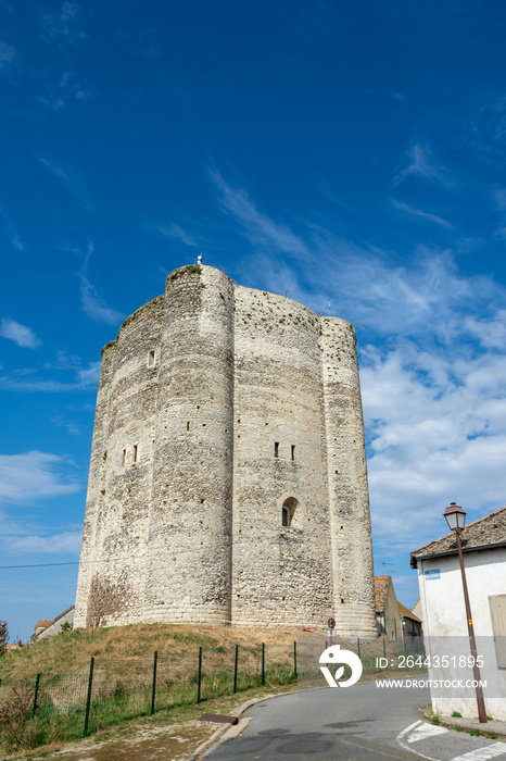 Donjon médiéval, tour fortifiée construite au 12ème siècle, vestige des anciennes fortifications de la ville de Houdan, France