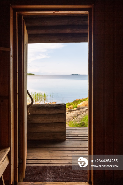 View from saunu door to the gulf of Bothnia, Finland