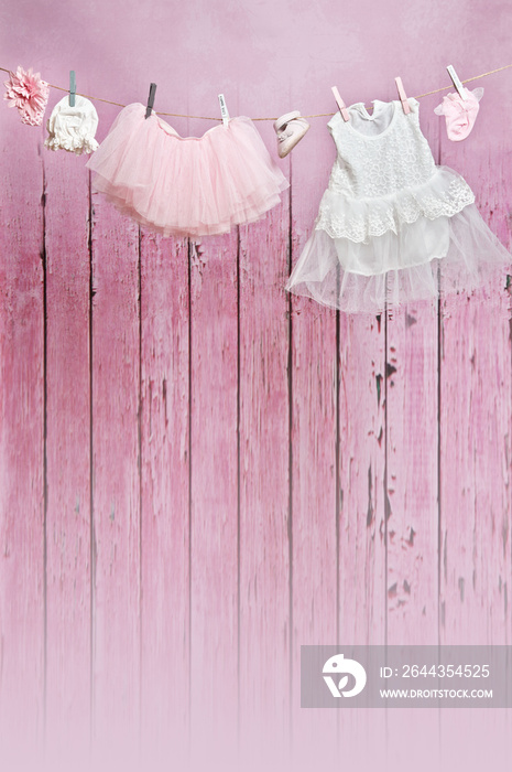 Baby clothes hanging on the clothesline