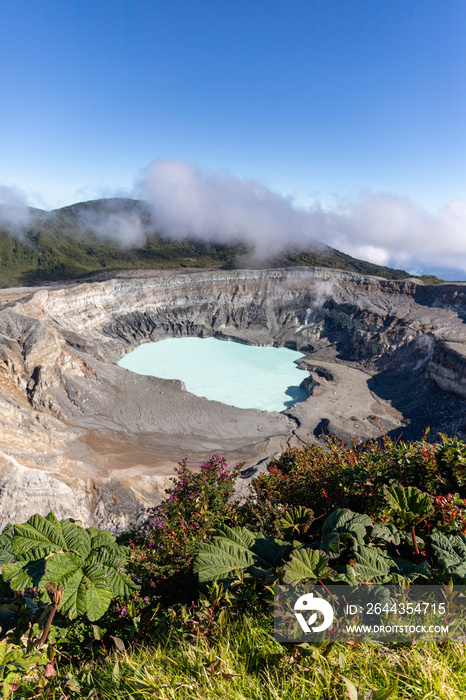 Volcano Poas with Turquoise crater lake in the rainforest of Costa Rica