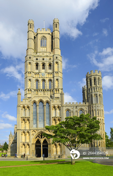 Cathedral Church of the Holy and Undivided Trinity of Ely - West front (main entrance). The present building dates back to 1083, and cathedral status was granted it in 1109. England