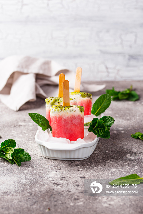 Homemade popsicles in shape of watermelon