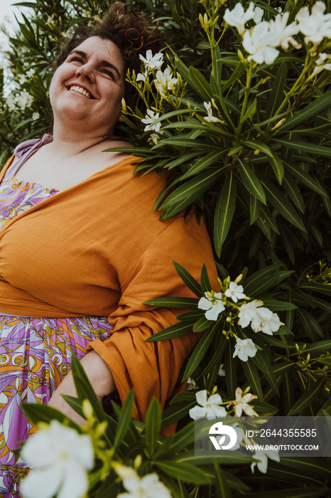 closeup of plus size woman in plant