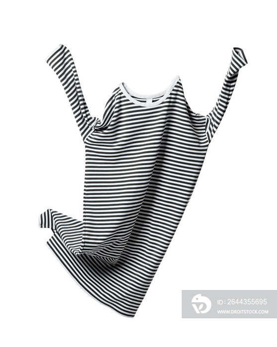 Flying striped dress on white background