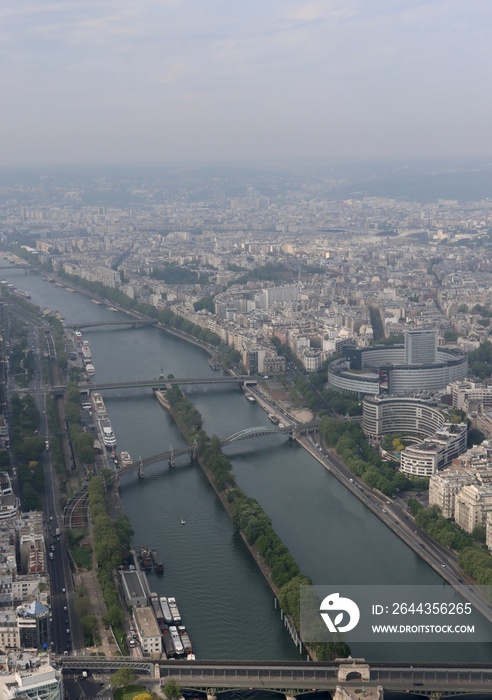 aerial view of the city Paris, The river Seine and Radio France