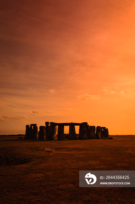 Standing stones at Stonehenge, Wiltshire, England during sunset