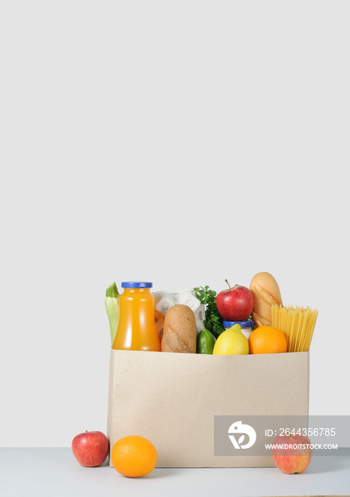 A box of food on the table. Home delivery.Online shopping concept