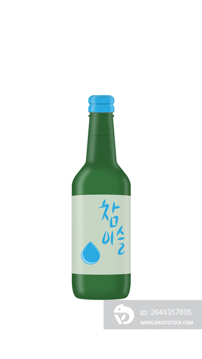 Jinro Chamisul Fresh Soju bottle or Korean alcohol Soju(Chamisul) concept vector illustration, PNG transparent background 01