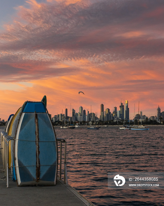 Melbourne skyline from St Kilda in Australia