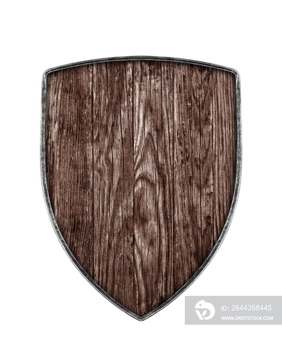 Old wooden shield isolated on white background