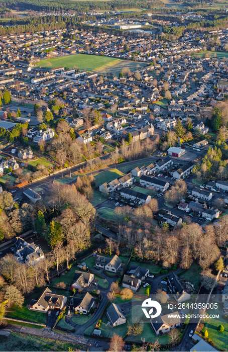 Aerial view of Banchory village in Aberdeenshire