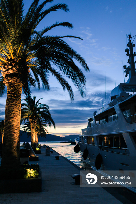 Sailing Boats in Marina at Sunset. Tivat. Montenegro