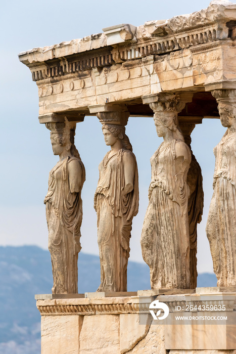 The porch of the Caryatids, a detail of the Erechtheion temple at the Acropolis of Athens, Greece