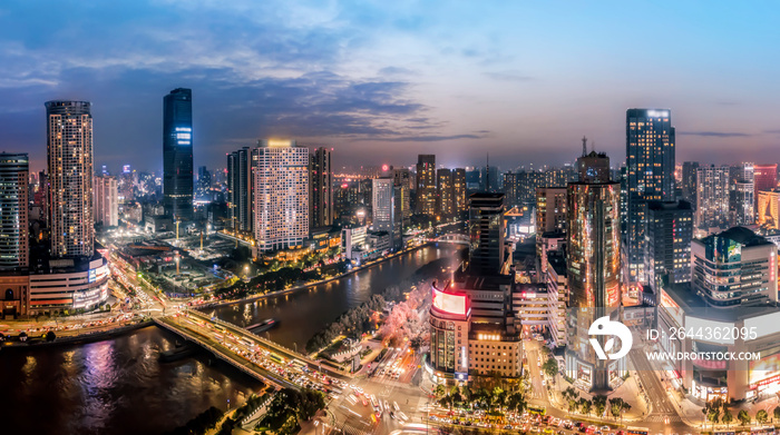 Aerial photography China Ningbo modern city landscape night view