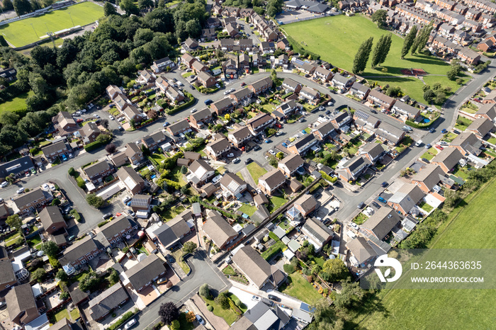 Aerial Houses Residential British England Drone Above View Summer Blue Sky Estate Agent.