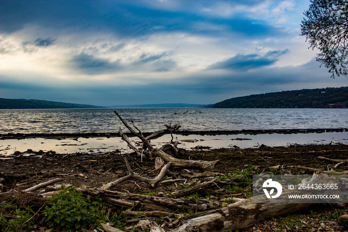 Cayuga Lake on Early Spring Evening Before a Storm, Tompkins County, Ithaca, New York, USA