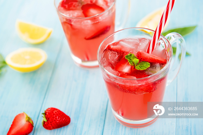 Colorful strawberry refreshing drinks for summer,