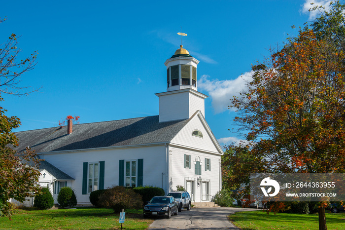 First Church of Merrimack on 7 Baboosic Lake Rd in fall in Merrimack, New Hampshire, USA.