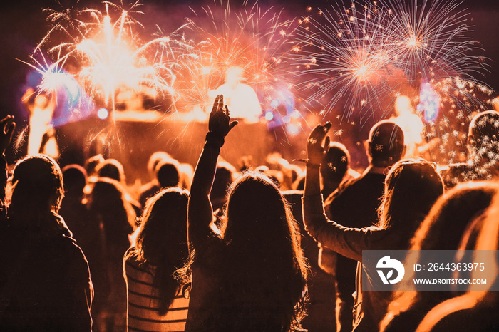 crowd watching fireworks at New Year