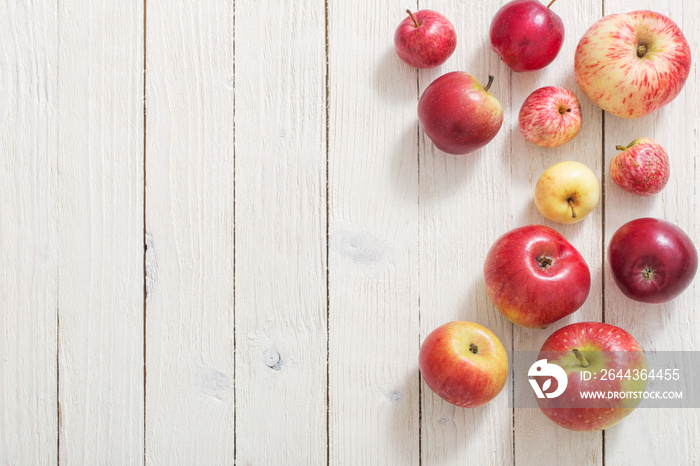 apples on wooden white background