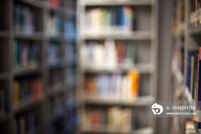 Blurred background. Library, books. Close-up.