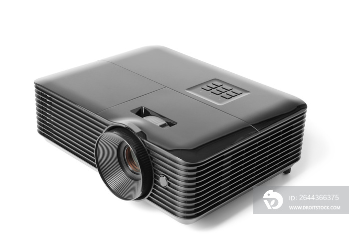 Modern video projector on white background