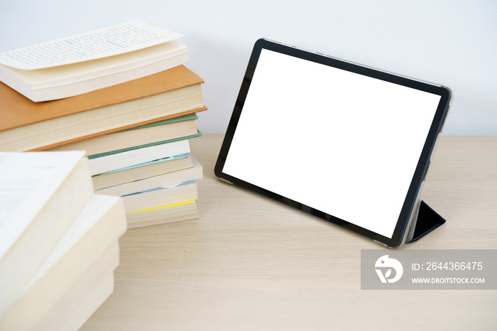 Tablet mockup and white screen on a table