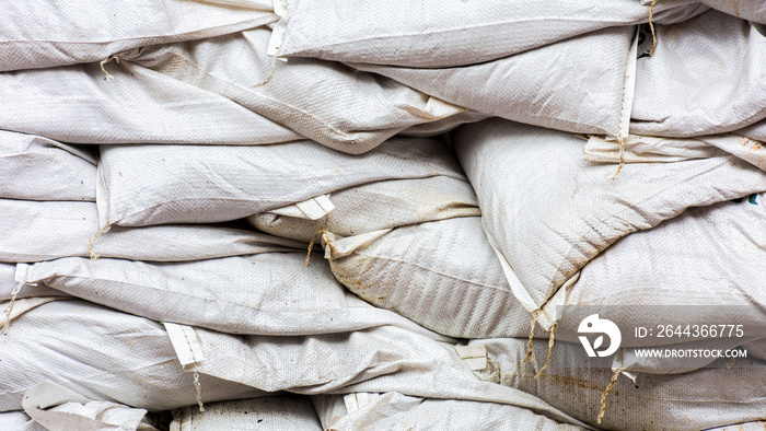 Protective wall of sandbags. - pile of sandbags for protective flooded.