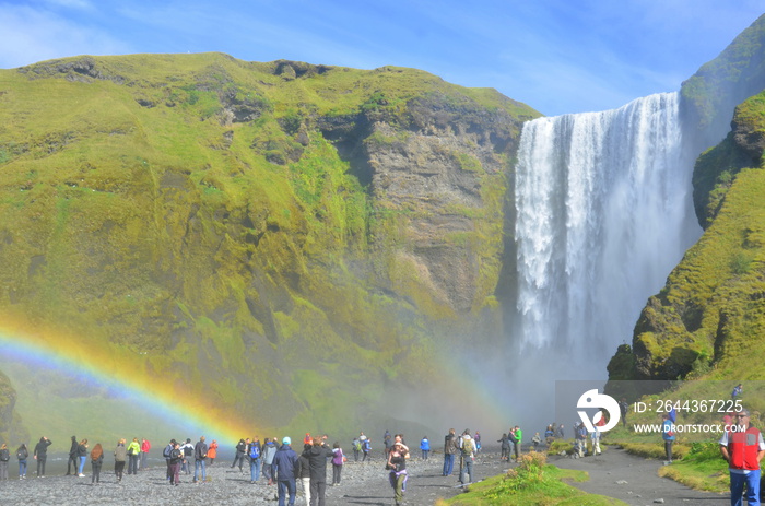 rainbow over the waterfall Skogafoss Iceland