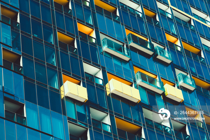 Closeup of windows in high rise building in downtown Melbourne, Australia