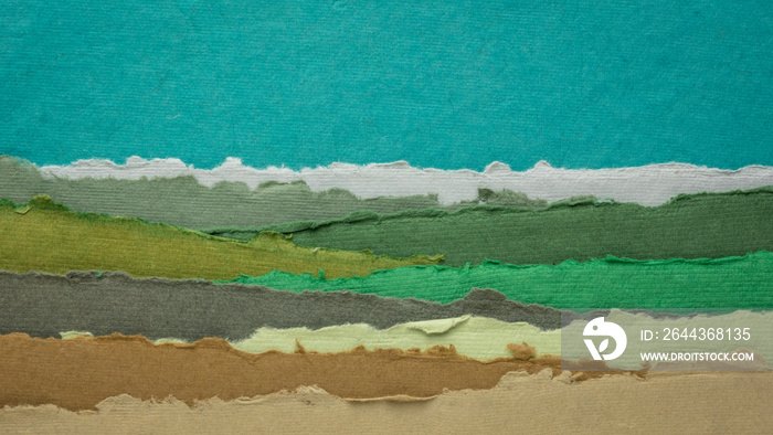 abstract landscape in blue, green and earth pastel tones - a collection of handmade rag papers