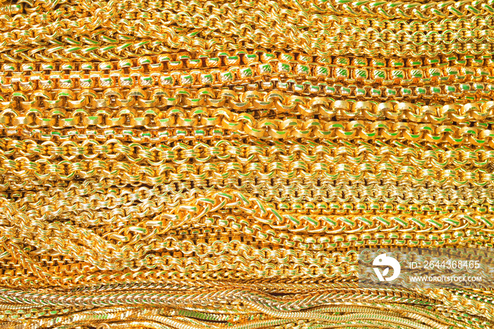 Beautiful gold necklace texture for background, Closeup