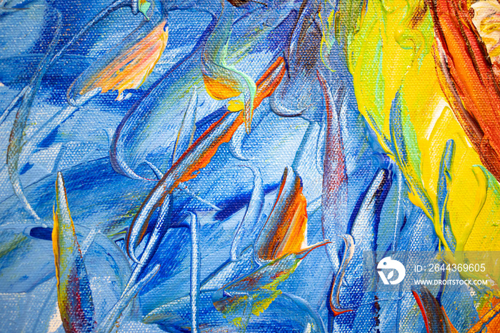 Abstract of blue oil color painting on canvas board, Texture of oil color painting on canvas