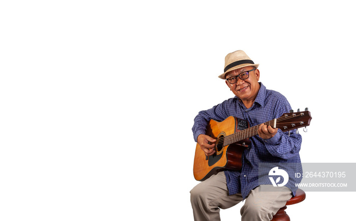 asian old man playing guitar