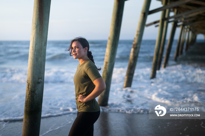 Marine veteran trains every morning on the beach to stay in shape just like when she was on active duty.