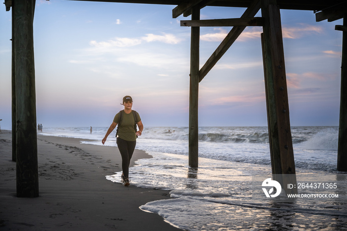 Marine veteran trains every morning on the beach to stay in shape just like when she was on active duty.