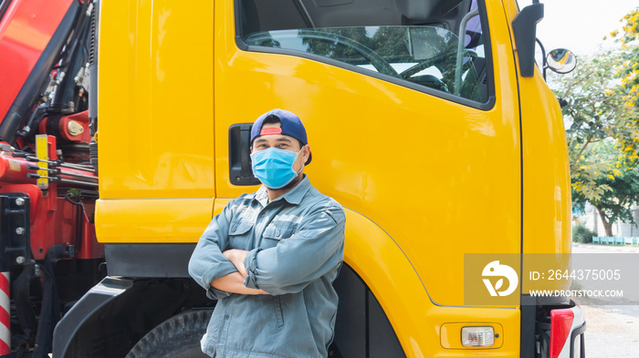 Truck driver wearing a mask