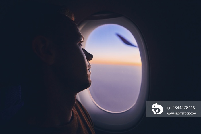 Man traveling by airplane