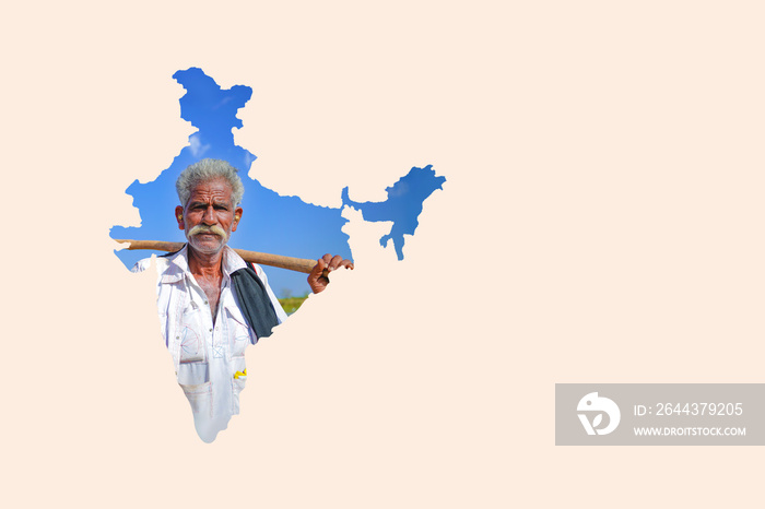 Map of India shows Indian farmer portrait