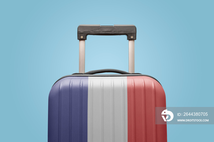 Baggage with France flag print tourism and vacation concept.