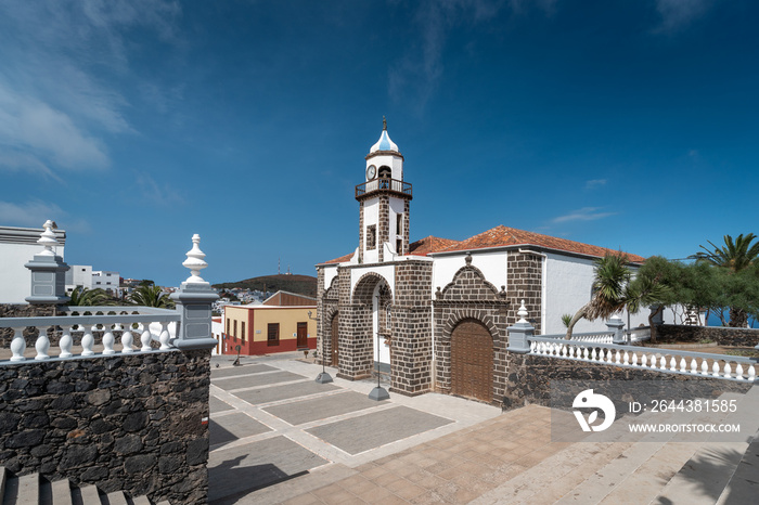 landscape. Church and square of Valverde. El Hierro . Canary islands. Spain