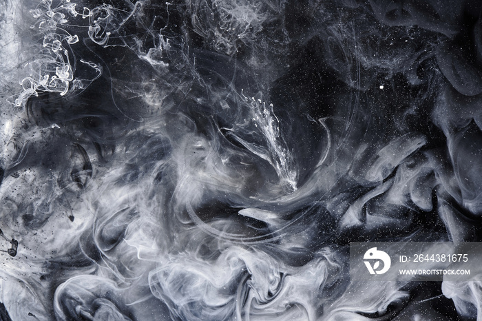 Abstract black and white swirling smoke background. Cumulus thunderclouds, mysterious and frightening sky. Paints colors of depression and negative emotions