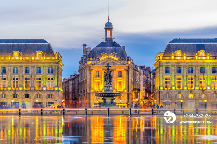 Sunset view of the Place de la Bourse in Bordeaux, France