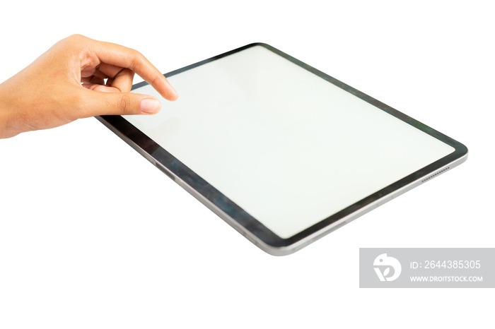 finger touching blank screen tablet