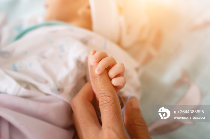 Small delicate little hand of newborn - close portrait