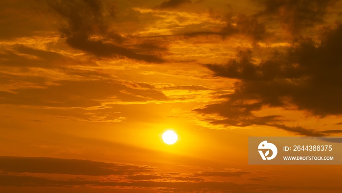 Panorama Golden hour sky and sun with clouds background