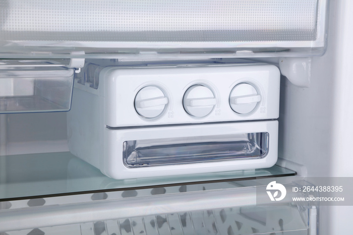 Closeup view of the home refrigerator  ice maker