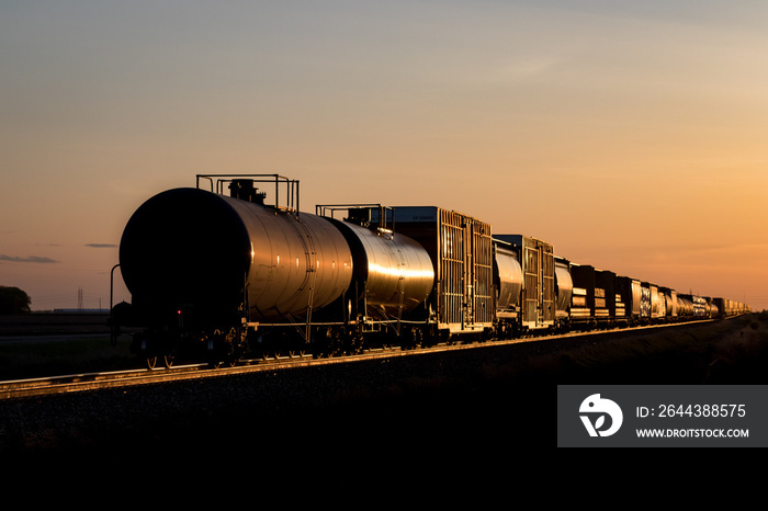 End of Train in Golden Sunset on the Canadian Prairie