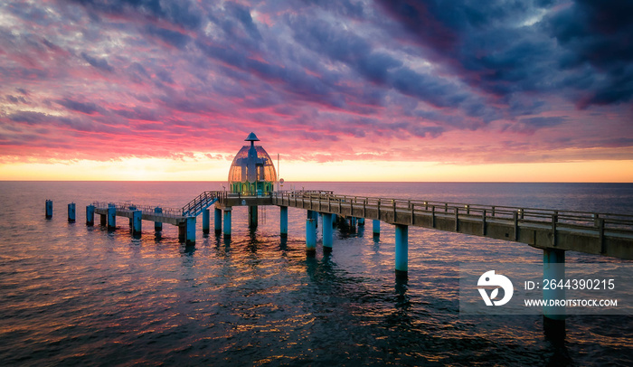 The pier in Sellin on the island of Rugen at dusk