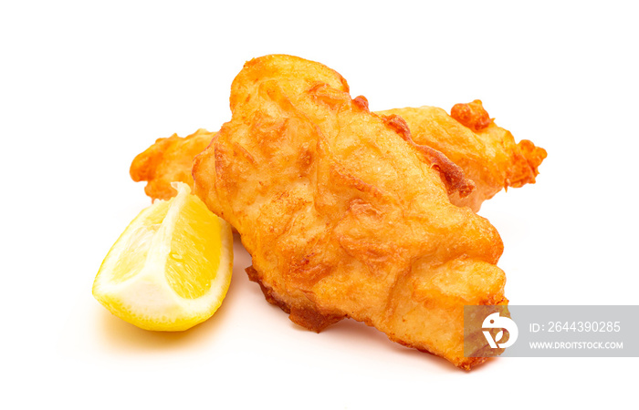 Battered and Fried Fish on a White Background